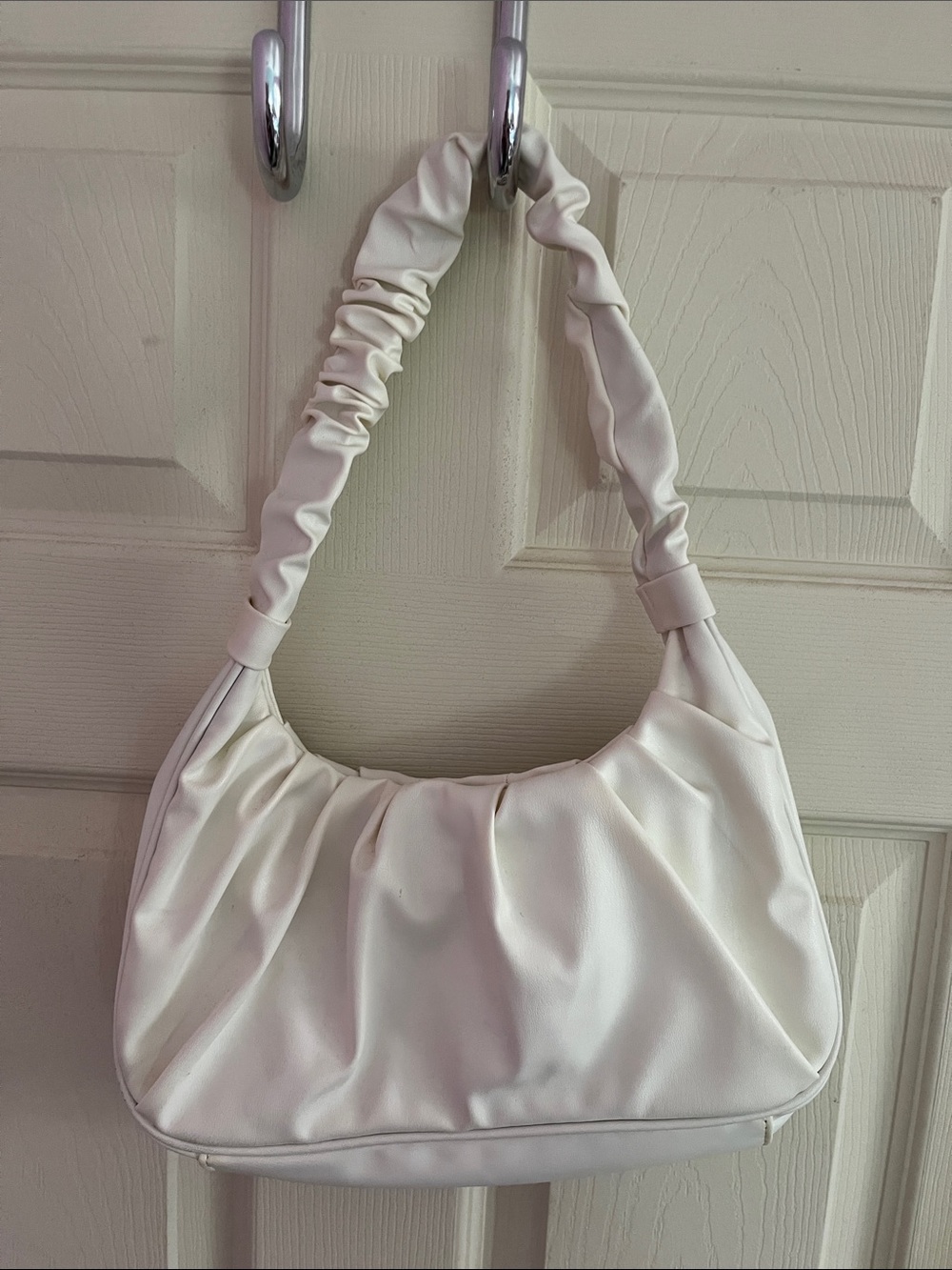 White Ruched Shoulder Bag